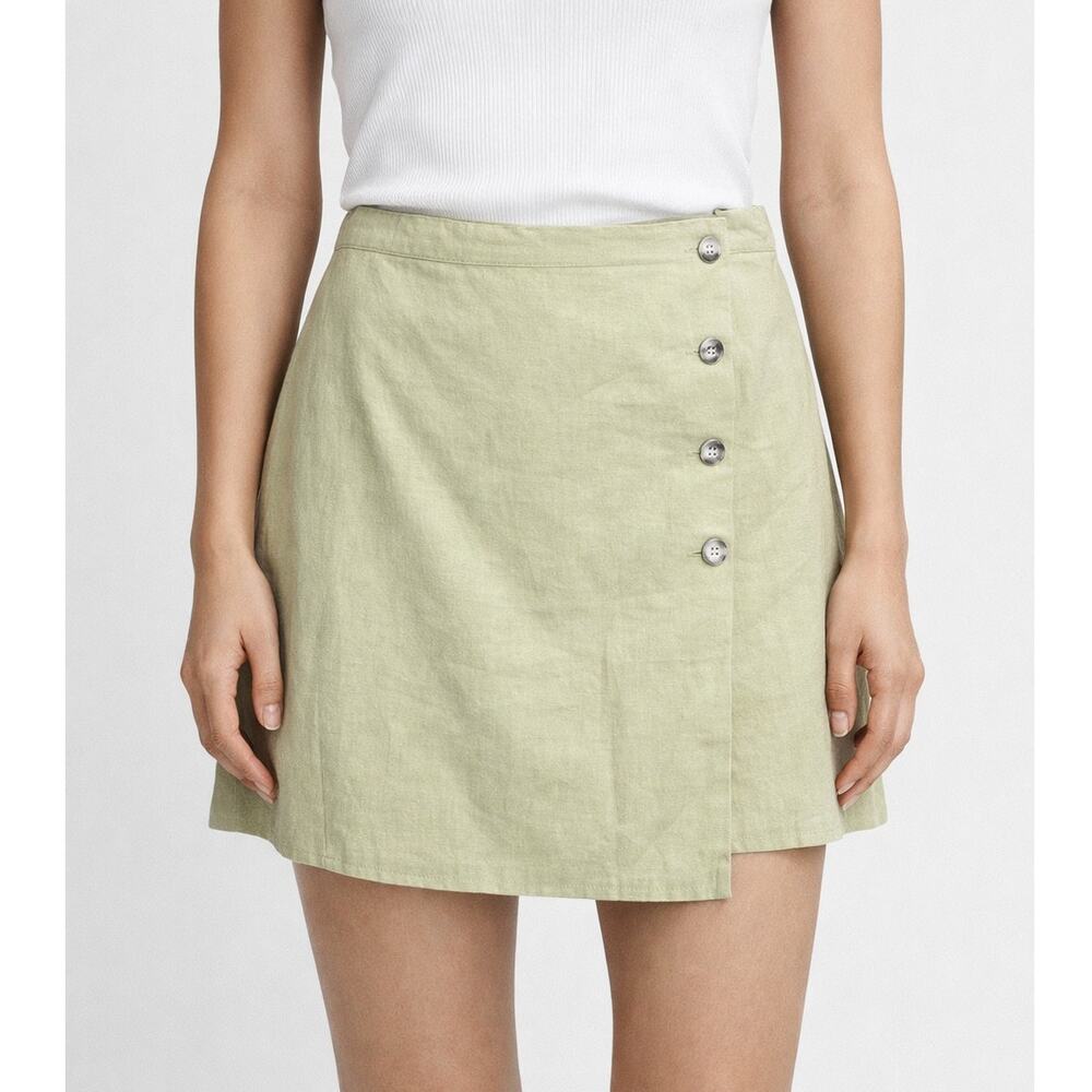 NEW Flat White Anthropologie Button Front Wrap Skort Light Green Womens XL